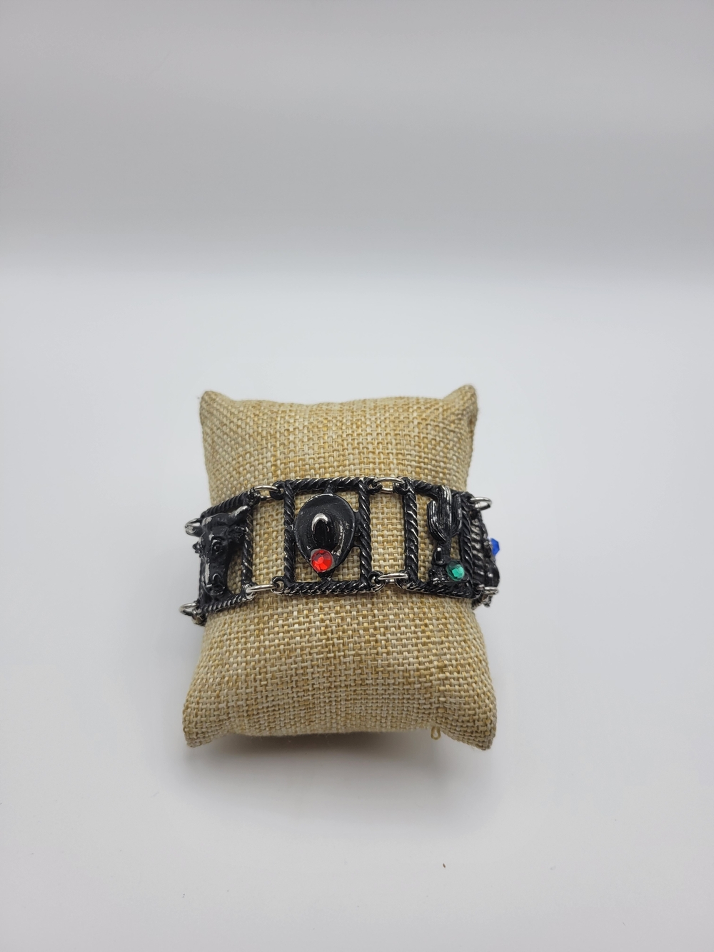 Vintage Black Metal western Panel Bracelet